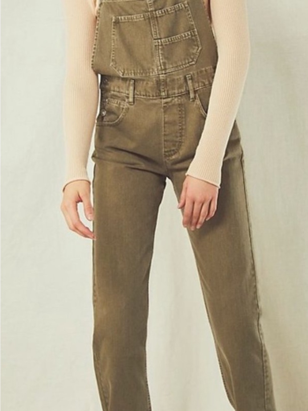 High-Rise Olive Green Women's Denim Overalls